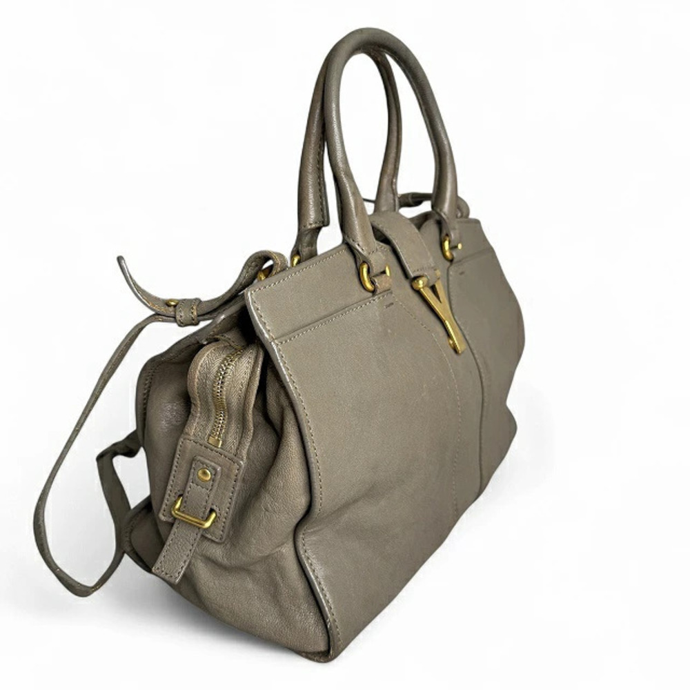 Saint Laurent Yves Handbag Shoulder Bag Y Cabas Leather Greige Gray